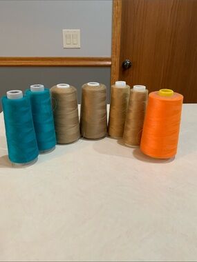 Lot of Serger Thread Cones - Teal, Tan, Orange